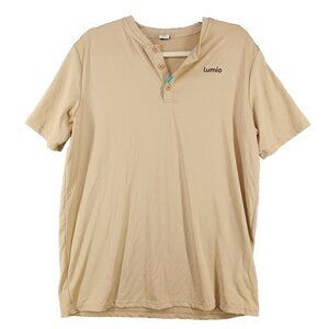 LUMIO Apparel Active Gym Men T-shirt MEDIUM Henley Tan Knit Casual Pullover